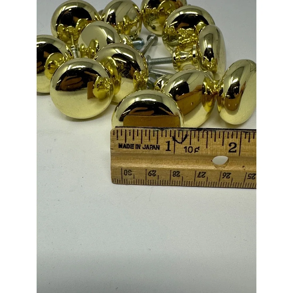 12 Vintage Solid Brass Cabinet Knobs Round Mushroom Drawer Pull Polished Gold T3